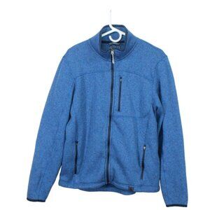 LL Bean Sweater Fleece Full Zip Jacket Rugged Knit Blue Size M